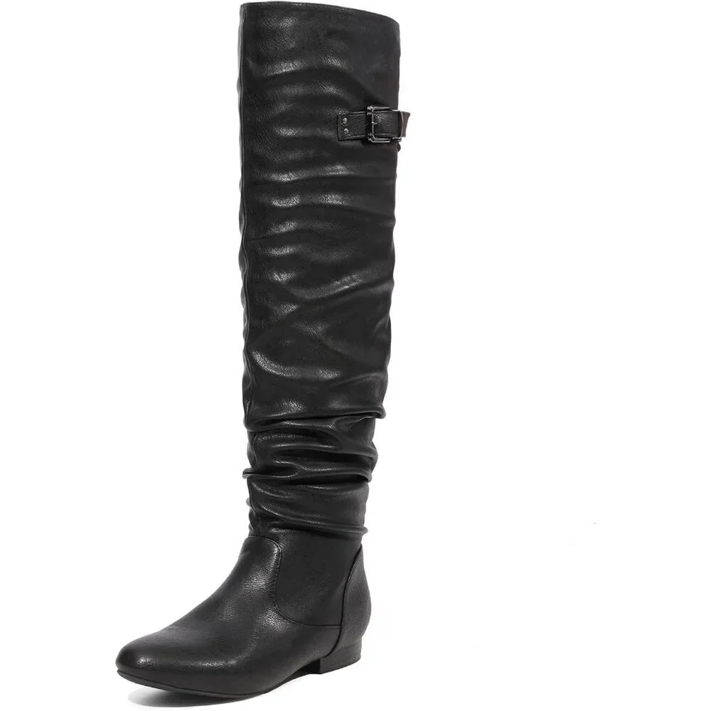 Women's Black/Pu Suede Over The Knee Thigh High Winter Low Heel Western Boots